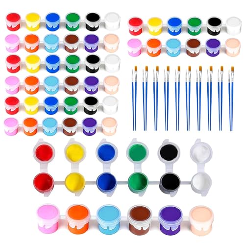 5 Packs Mini Acrylic Paint Set, 12 Colors Washable Paint Strips for Kids & Adults - Includes 10 Brushes (5 Flat + 5 Pointed), 60 PCS kids Paint Kits for Easter Eggs, Birthday, Classroom Party - size: 12 Count (Pack of 5)