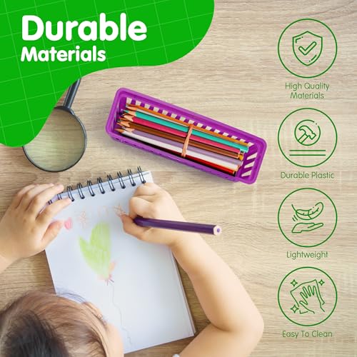 4E's Novelty 12 Pack Pencil Holder for Kids Desk, Colorful Plastic Pen Baskets Tray for Organizing Classroom Supplies, Plastic Caddy for Desk and Elementary Teacher Supplies for Classroom - color: Multicolor