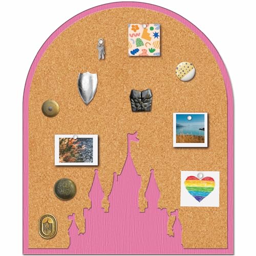 CRASPIRE Pink Castle Pin Cork Board 11.8x9.8In Wall Mounted Framed Bulletin Decorative Corkboard Display Badge Memory Memo Brooch Lapel Pin Holder Storage for Home Office School Classroom Wedding - style: Pink Castle