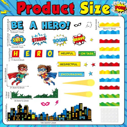 Hero Themed Mental Health Bulletin Board Set Super Themed Positive Classroom Decor Inspirational Heroes Sayings Cityscape Cutouts for Back to School Party Classroom Home Chalkboard Wall Door Decor - style: Be A Hero