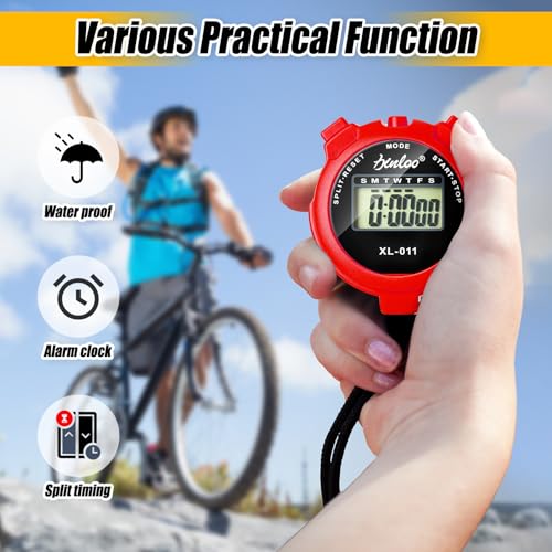 Simgoing 48 Pcs Digital Stopwatch Timer Plastic Whistle Bulk for Sports Coaches Referee Waterproof Watch Timer Whistle with Lanyard Multi Function Electronic Fitness Date Alarm (Red) - color: Red