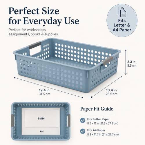 4 Pack Plastic Turn in Baskets, Stackable Paper Trays for Classroom, - color: Cream Beige Sage Blue