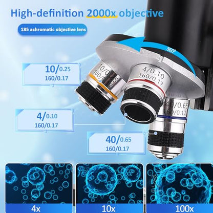 Microscope for Kids & Adults,40X-2000X Magnification Microscope for Kids 8-12, with LED Fill Light & Phone Holder, Great for School Labs and Home Schooling - color: black