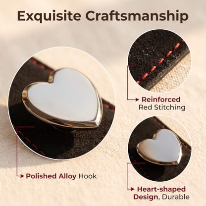 2 PCS Car Seat Headrest Hooks, Suede Multifunctional Storage Hanger for Bag & Phone & Umbrella, Load-bearing Metal Heart-shaped Double Hook, Universal Back Seat Organizer for Cars (Black)