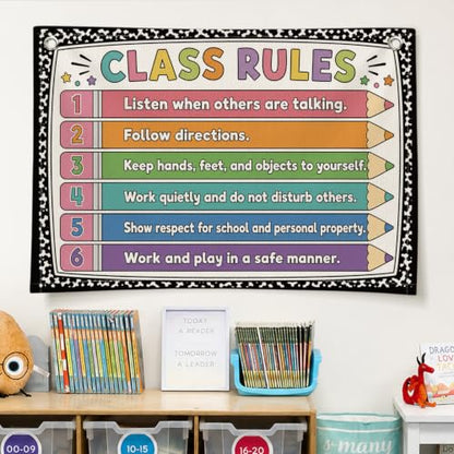 Composition Notebook Classroom Rules Poster Decor Canvas Banner - color: 00-Classroom Rules - Pencil Theme