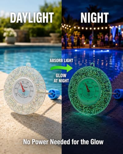 Glow Dial Floating Pool Thermometer Easy Read - Glitter Water Temp Gauge - color: Pool Thermometer - Colorful
