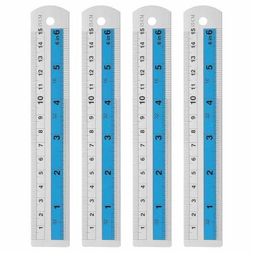 HARFINGTON 4pcs Metal Straight Ruler 15cm Metric SAE Aluminum Alloy Measuring Rulers Scale Tools with Hole for Measure Study Reading Classroom Office, Blue - color: Blue, size: 15cm