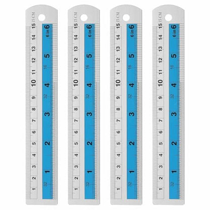 HARFINGTON 4pcs Metal Straight Ruler 15cm Metric SAE Aluminum Alloy Measuring Rulers Scale Tools with Hole for Measure Study Reading Classroom Office, Blue - color: Blue, size: 15cm