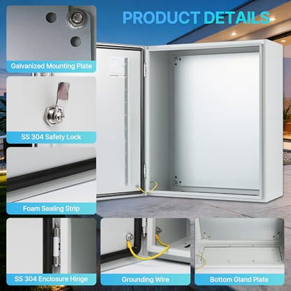 24x20x10 Inch NEMA Enclosure Metal Outdoor Electrical Box - size: 24"H × 20"W × 10"D