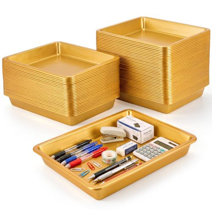 Ziliny 30 Pcs Plastic Serving Tray Cafeteria Art Trays,Gold - color: Gold