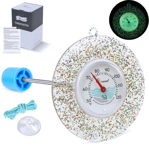 Glow Dial Floating Pool Thermometer Easy Read - Glitter Water Temp Gauge - color: Pool Thermometer - Colorful