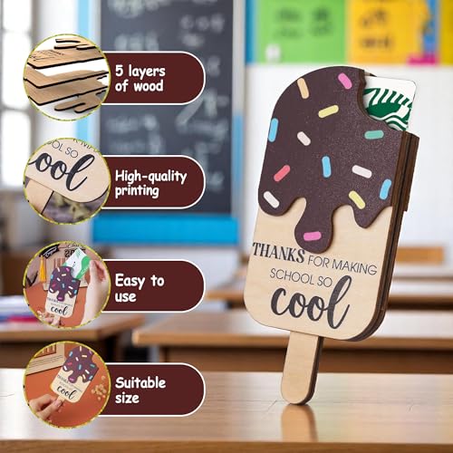 Ice Cream Teacher Appreciation Gift Card Holder, Teacher Appreciation Gifts for Women, 5-Layered Wooden Thank You Gift Card Holders, End of Year Preschool Middle School High School Back to School - color: Ice Cream