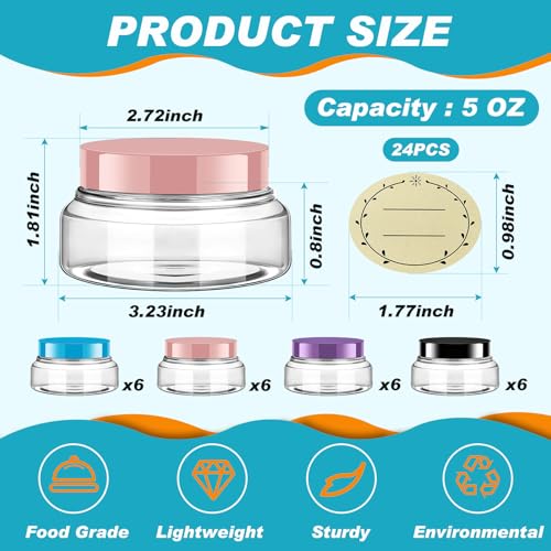 24 Pack Plastic Cosmetic Jars with Lids Label, 5 oz, Multicolor - color: Multicolor, size: 5 oz