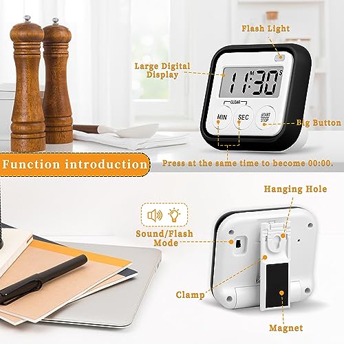 Timer, Kitchen Timers for Cooking Classroom Timer for Kids Teachers Magnetic Digital Timers 2 Pack, Black - color: Black