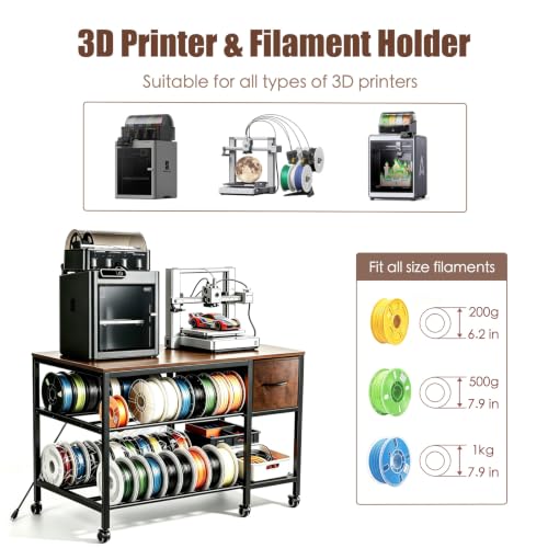 3D Printer Stand with Fliament Storage, Heavy Duty 3D Printer Table (Brown) - color: Brown, size: 2Tier