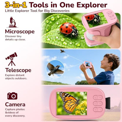 1000X Handheld Digital Microscope for Kids: Includes 32GB Card & EVA Case - color: Pink