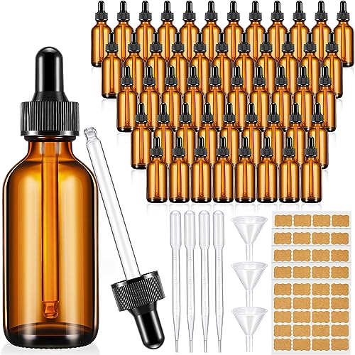 Lallisa 48 Pack 2oz Amber Glass Bottles with Glass Eye Droppers - color: Amber, size: 60 ml (2 oz)