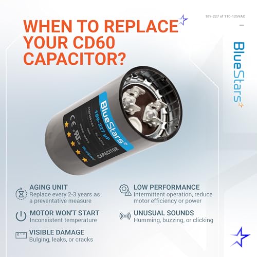 [Upgraded] BlueStars 189-227 MFD uF 125VAC Capacitor - size: 189-227 MFD 110-125 VAC