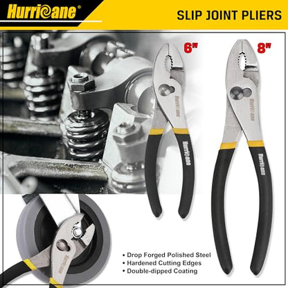 HURRICANE 7-Piece Pliers Set – 8" Water Pump, 8"/6" Slip Joint, 7" Linesman, 6" Diagonal, 6" & Mini Long Nose, Carbon Steel, Anti-Slip Double-Dipped Handle for Home, DIY, Automotive - size: 7 pcs