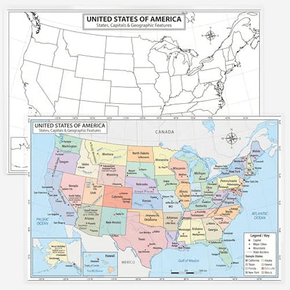 World Geography Map Set – 9-Pack Laminated 11x17 Dry Erase Study Maps | Double-Sided Classroom Learning Tools with Color Maps Front & Blank Outline Backs | Reusable Homeschool Practice, Test Prep & Memorization Aid - color: 9-Pack Bundle
