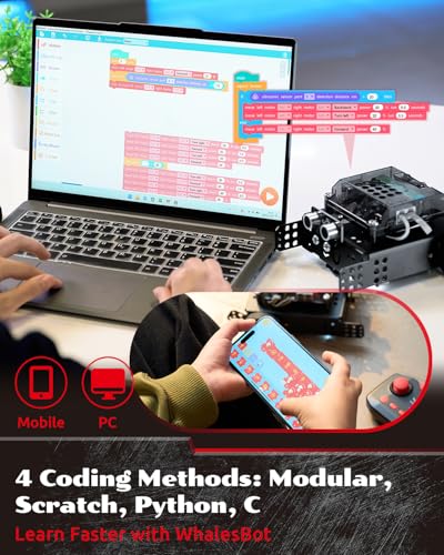 WhalesBot Rocky Coding Robot Car Kit for Kids 8-12 12-16, STEM Educational Engineering Toy, Scratch Python C Programming & Remote Control, Science Gift for 8 9 10 11 12+ Year Old Boys Girls