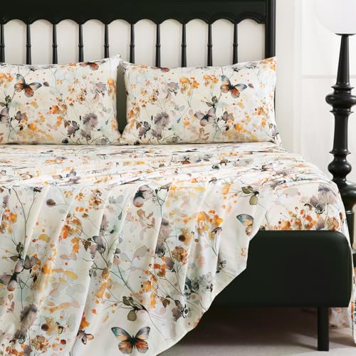 CozySmile Queen Size Printed Sheet Set Soft & Breathable Bedding Deep Pocket 16" Cooling Wrinkle Free Comforter Bed Set Botanical Pattern Sheets (Queen, Butterflies Dancing) - color: A-butterflies Dancing, size: Queen