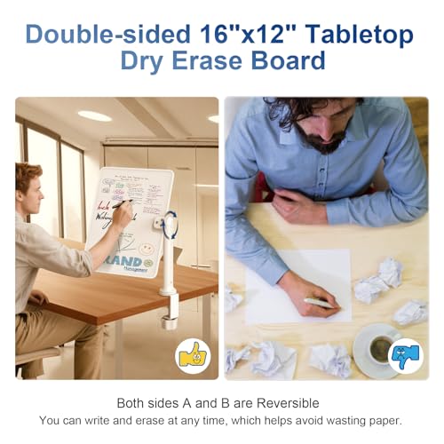 16x12 Clamp-On Desk Whiteboard, Double Sided Magnetic Dry Erase Memo Board