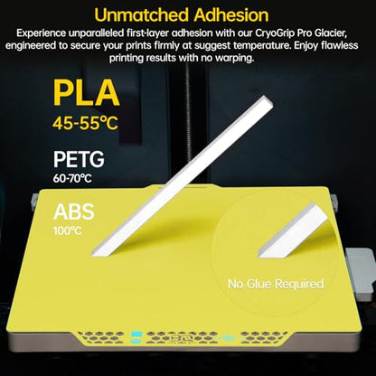 BIQU CryoGrip Pro Glacier Plate for Bambu-Lab X2D,P2S,P1P,P1S,X1C,X1E,A1 - color: Glacier Yellow, size: X2D/P2S/P1/X1/A1