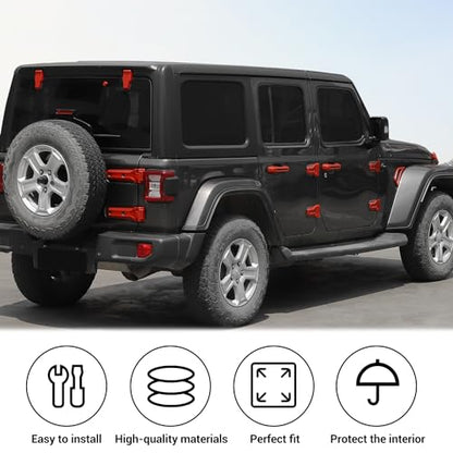 JWWY Complete Exterior Cover Trim Kit for 2018–2026 Jeep Wrangler JL JLU, Full Coverage Door Handle Hood Hinge Hood Latch Side Air Vent Rear Tailgate Window Hinge Covers, 43PCS Red - color: Red
