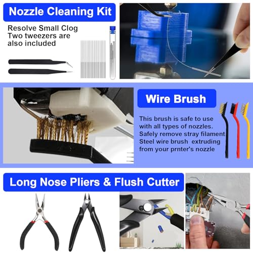 158 PCS 3D Printing Tool Kit, 3D Printing Accessories with Nozzle Cleaning Kit, Deburring Tool, Digital Caliper, Mini Rotary Tool, Smoothing Tools, 3D Printer Tools for Removing Finishing 3D Print - color: 158PCS