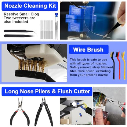 158 PCS 3D Printing Tool Kit, 3D Printing Accessories with Nozzle Cleaning Kit, Deburring Tool, Digital Caliper, Mini Rotary Tool, Smoothing Tools, 3D Printer Tools for Removing Finishing 3D Print - color: 158PCS