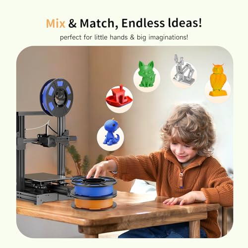 CREALITY 250g PETG Filament Bundle, 1.75mm 3D Printer Filament, 8 spools - color: Black+blue+white+grey+transparent+red+green+orange