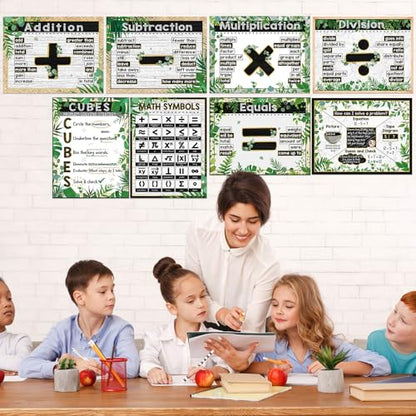 Pasimy 8 Pcs Eucalyptus Math Posters Greenery Math Bulletin Board Set