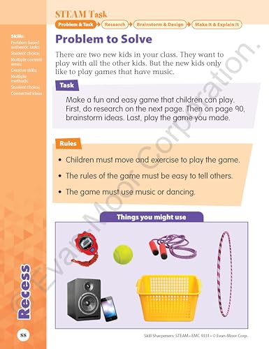 Evan-Moor Skill Sharpeners STEAM Workbook, Grade 1, Science, Technology, Engineering, Art, Math, Hands On Activities, Helping Others, Collaboration, Solve Real World Problems, Puzzles, Homeschool