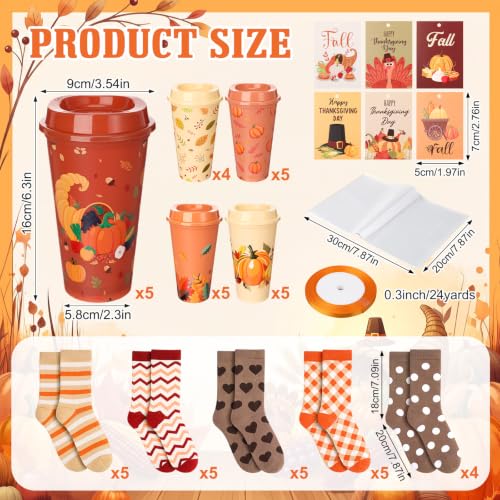 Cutecrop 52 Pcs Fall Thanksgiving Gifts Set with Fall Socks and 16 oz Cups - style: Autumn