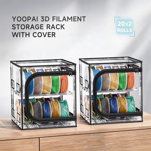 YOOPAI 3D Printer Filament Storage Box – 2 Tier Filament Storage Rack with Transparent Cover, Holds Up to 48 Rolls 1KG – 3D Filament Storage Organizer for Home, Workshop & Studio(20 Roll*2) - size: Transparent Cover-40 Rolls