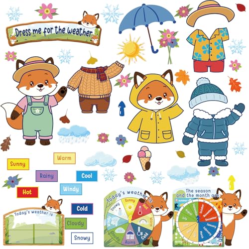 Gilprop 58 Pcs Dress for Weather Bulletin Board Set for Classroom, Fox - style: Fox