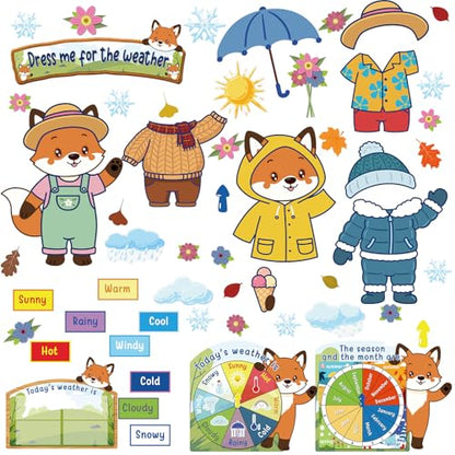 Gilprop 58 Pcs Dress for Weather Bulletin Board Set for Classroom, Fox - style: Fox