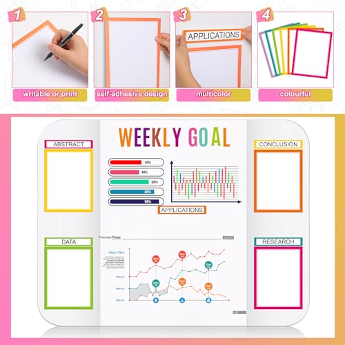 Sinload 92 Pcs Science Fair Board Supplies 60 Trim Scalloped Poster Boards 18 Presentation Subtitles 6 Project Titles 8 Letter Sticker for Classroom Display Boards(Colorful,Wave) - color: Colorful, style: Wave