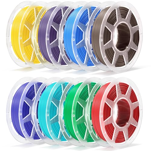 Pre-Dried PLA Basic 8x250g Bundle with Spool for Bambu Lab 3D Printers, Multicolor 1.75mm 3D Printing Filament, Red+Green+Cocoa Brown+Indigo Purple+Yellow+Dark Blue+Turquoise+Cyan - color: 8*250g-red+green+cocoa Brown+indigo Purple+yellow+dark Blue+turquo