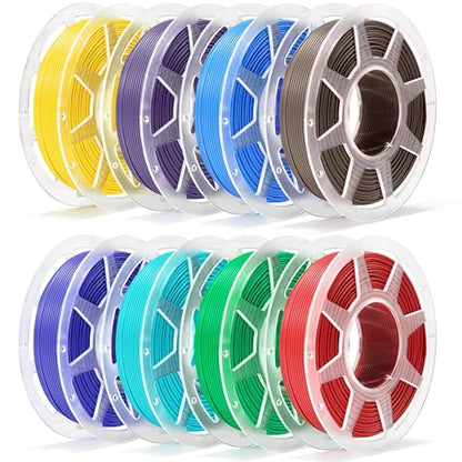 Pre-Dried PLA Basic 8x250g Bundle with Spool for Bambu Lab 3D Printers, Multicolor 1.75mm 3D Printing Filament, Red+Green+Cocoa Brown+Indigo Purple+Yellow+Dark Blue+Turquoise+Cyan - color: 8*250g-red+green+cocoa Brown+indigo Purple+yellow+dark Blue+turquo