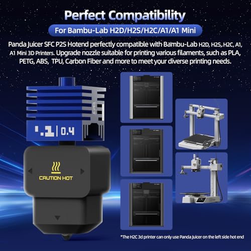 2Pack BIQU Panda Juicer SFC Hotend Print Head Kit for Bambu-Lab H2D/H2S/H2C/A1/A1 Mini Upgrade Standard Flow High Temperature Hot End 0.4mm VantaC Coating Hardened Steel Nozzle with 5PCS Silicone Sock - size: Panda Juicer SFC(For H2D/H2S/H2C/A1/A1 Mini)