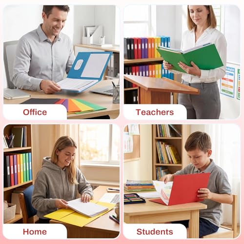 SUNEE Two Pocket Folders, 50 Pack File Folders with Business Card Slot, Textured Paper, Fit Letter Size Paper, Paper File Folder for School Office Home Business, Red - color: Red