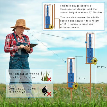 JMBay Rain Gauge Outdoor, Freeze Proof Rain Gauges Outdoors Best Rated,7" Capacity Detachable Rain Guage with Stake for Yard,Lawn & Garden,Large Clear Number and Scale Rain Measure Gauge Water Meter - color: 3-section Flower Rain Gauge