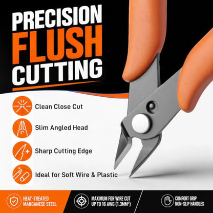 KATA Mini Flush Cutters, 5-Inch Micro Wire Cutters for Jewelry & Model Kits - color: 1 Pack 5" Orange
