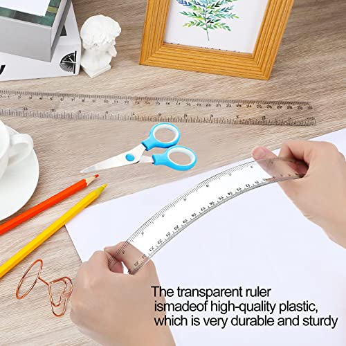 YYJ HOME Clear Plastic Ruler, 12 Inch, 3 Pack, Transparent, Acrylic, Plastic Construction