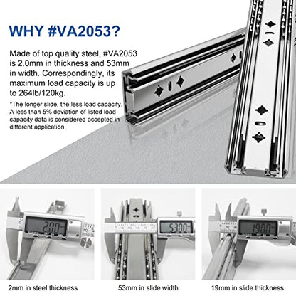 VADANIA #A53 28" Heavy Duty Drawer Slide Without Lock, 1-Pair - color: #A53 - Without Lock, size: 28 Inch