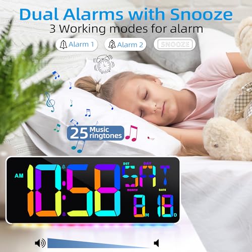 13.5"Large Digital Wall Clock Timer with Night Light 11 Colors Available - color: White Shell