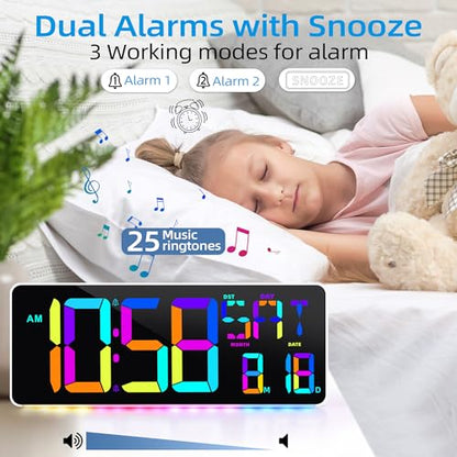 13.5"Large Digital Wall Clock Timer with Night Light 11 Colors Available - color: White Shell
