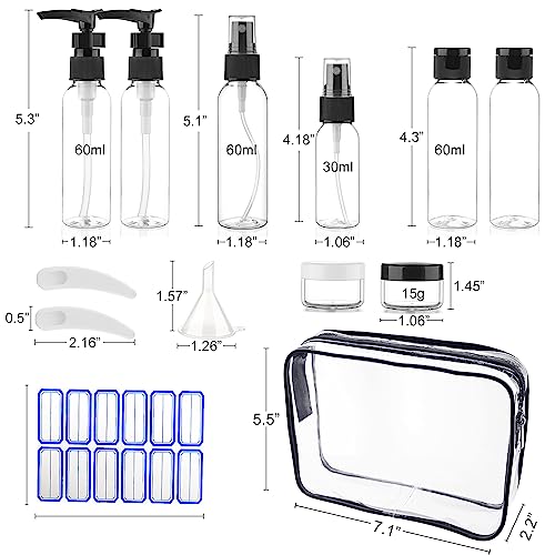 Cosywell Travel Bottles for Toiletries 15 Pack 2oz TSA Approved Bottles - color: H-Black-15pcs